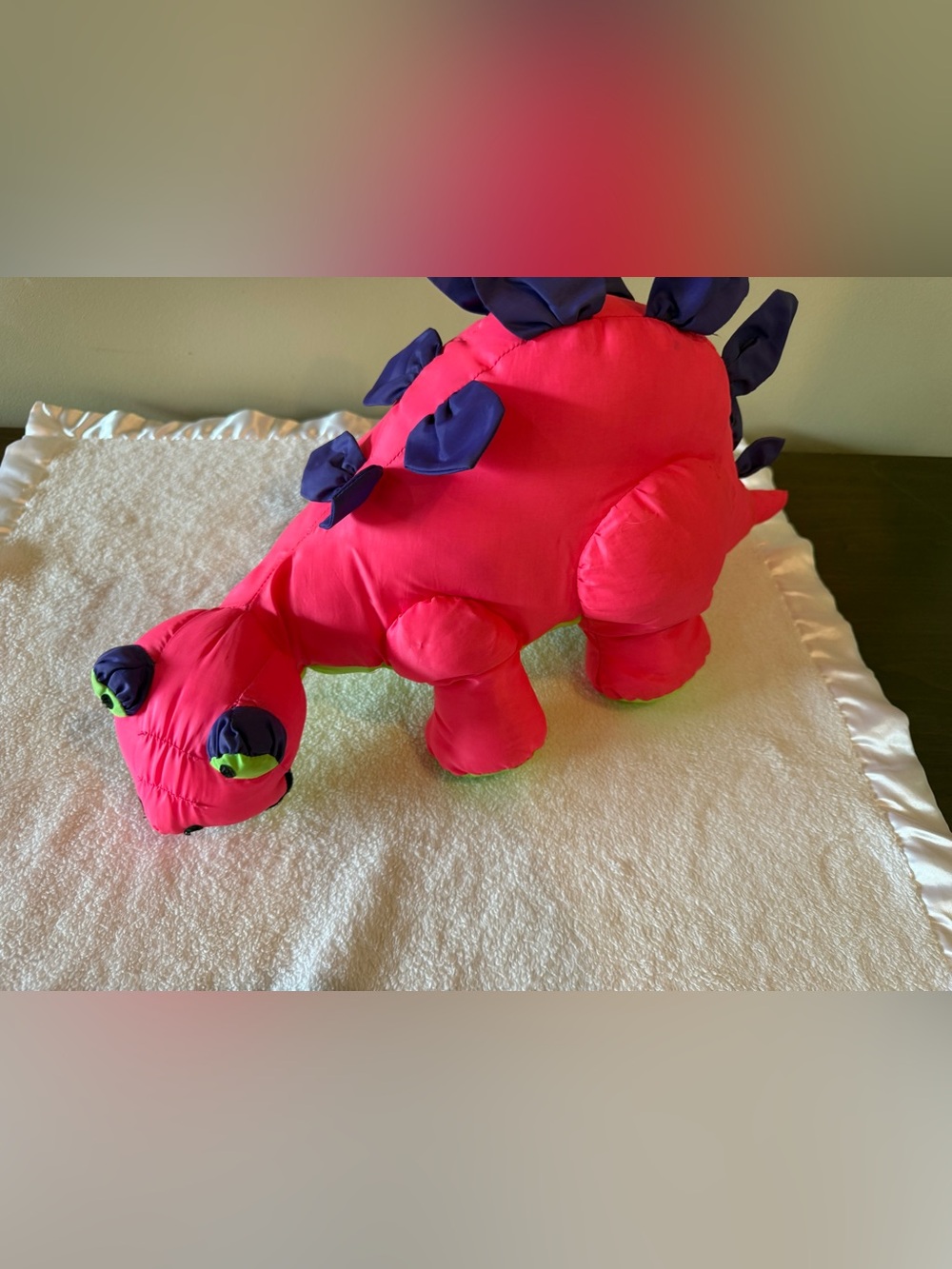 Vintage 1992 Fisher Price Brontosaurus Plush Hot Pink Puffalump Dinosaur